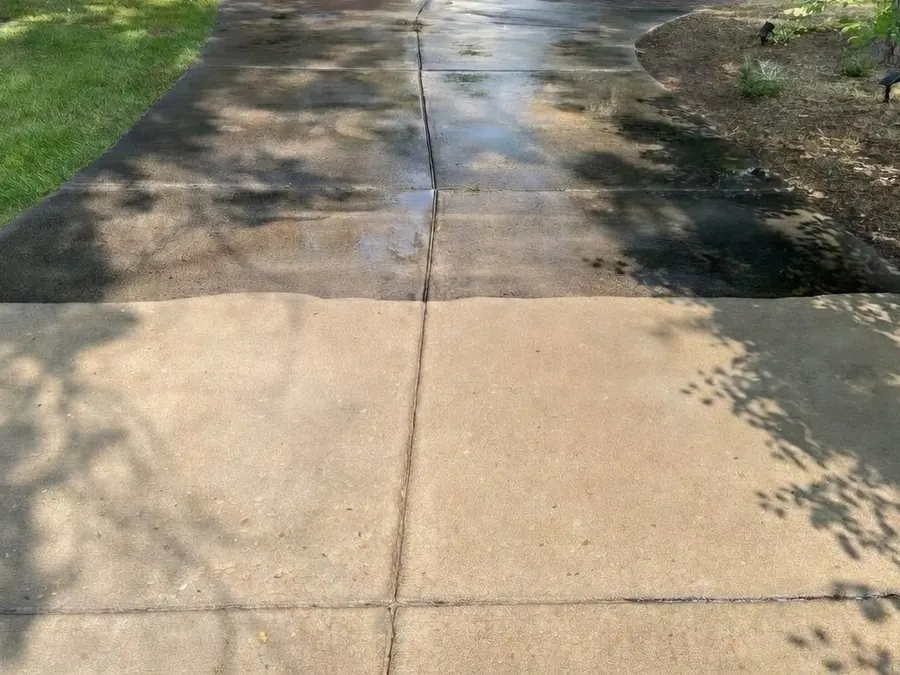 Sidewalk mid-clean, half cleaned to show the difference