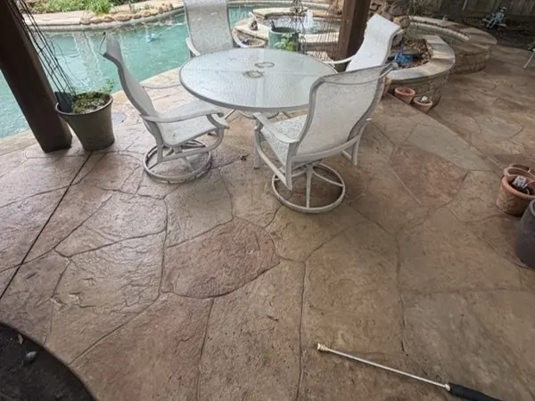 Stamped-concrete back patio, after cleaning