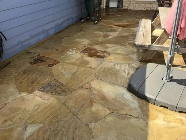 Flagstone patio restored, after cleaning