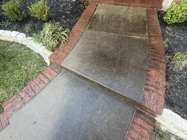 Front walkway with brick border, before cleaning