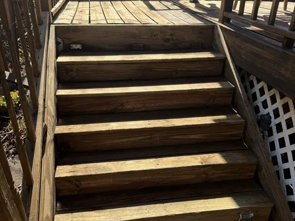 Wooden deck stairs, after cleaning