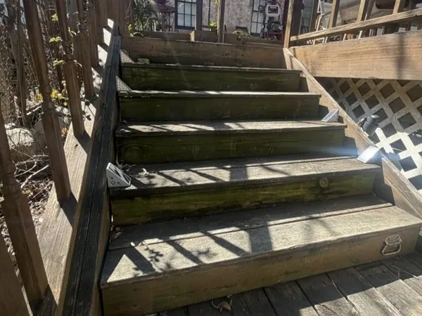 Wooden deck stairs, before cleaning